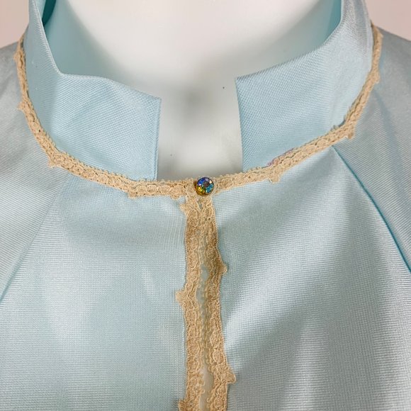 Vintage 60s Nightgown Baby Blue Rhinestone Cap Sleeves Nightie Dress - Picture 6 of 9